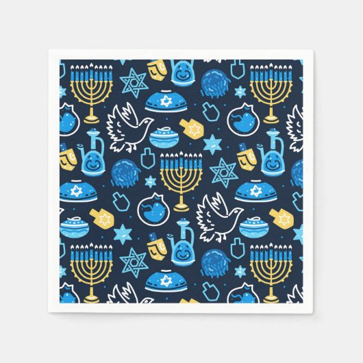 ハヌッカシンボルブルーパターン スタンダードカクテルナプキン (正面)