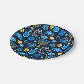 ハヌッカシンボルブルーパターン ペーパープレート (アングル)