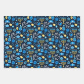 ハヌッカシンボルブルーパターン ラッピングペーパーシート (正面)