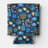 ハヌッカシンボルブルーパターン 缶クーラー (正面)