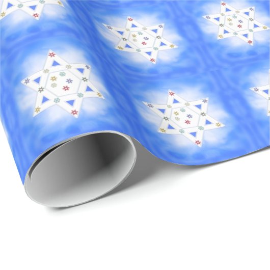 ハヌッカスターとスノーフレークスブルー ラッピングペーパー (ロールコーナー)
