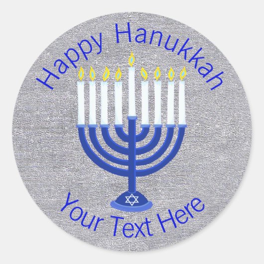 ハヌッカダークブルー（ユダヤ教）メノラーオンシルバーフェイクキュート ラウンドシール (正面)