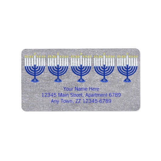 ハヌッカダークブルー(ユダヤ教)メノラーオンフェイクシルバーきらきら光る ラベル (正面)