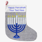 ハヌッカダークブルー(ユダヤ教)メノラーシルバークリスムカ ラージクリスマスストッキング (正面)