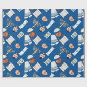 ハヌッカドレイデルスターオブデイヴィッド（ユダヤ教）メノラートーラブルー ラッピングペーパー (フラット)