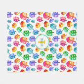 ハヌッカドレディールレインボーウォーターカラーホリデイ フリースブランケット (正面(横))