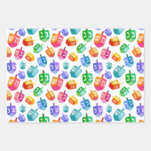 ハヌッカドレディールレインボーウォーターカラーホリデイ ラッピングペーパーシート (正面3)