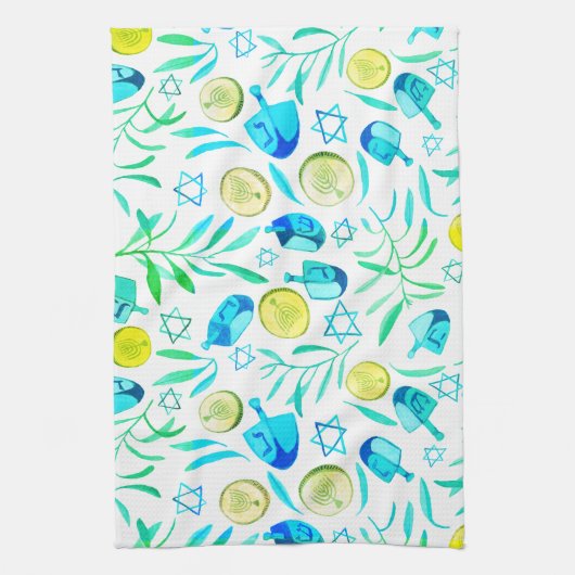 ハヌッカドレデルユダヤ教ホリデーパターン キッチンタオル (縦)