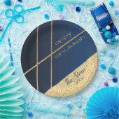 ハヌッカネイビーと金ゴールド紙プレート ペーパープレート (パーティー)