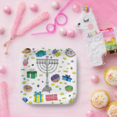 ハヌッカパターンホワイト ペーパープレート (パーティー)