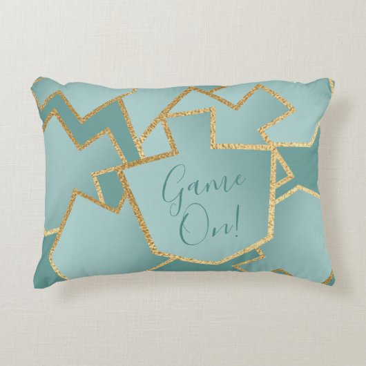 ハヌッカピロー浚渫船ゲームオン/ターコイズ アクセントクッション (正面)
