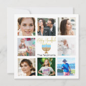 ハヌッカファミリーフォトコラージュ金ゴールドブルー シーズンカード (正面)