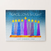 ハヌッカブルーキャンドルターコイズピースラブライト ジグソーパズル (横)