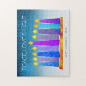 ハヌッカブルーキャンドルターコイズピースラブライト ジグソーパズル (縦)