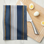ハヌッカブルーストライプスブルーホワイト金ゴールド キッチンタオル (四つ折り)