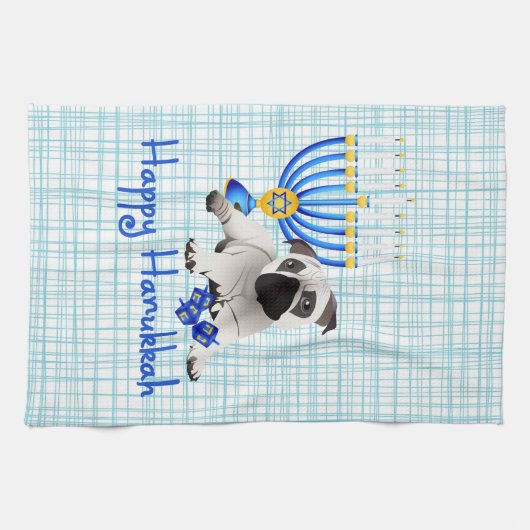 ハヌッカプグと(ユダヤ教)メノラーとドレイデス キッチンタオル (横)