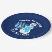 ハヌッカユダヤ雪だるまアンドブルー（ユダヤ教）メノラーパーティー ペーパープレート (アングル)