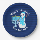 ハヌッカユダヤ雪だるまアンドブルー(ユダヤ教)メノラーパーティー ペーパープレート (正面)
