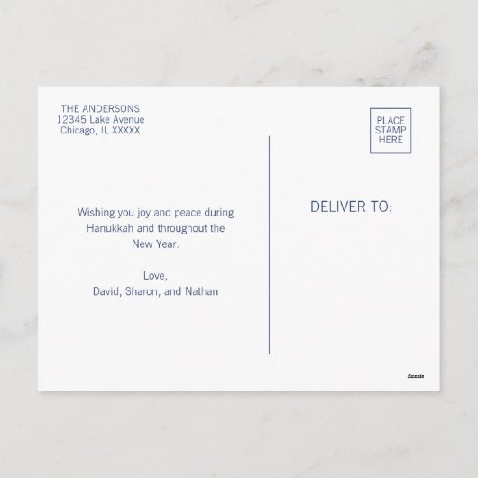 ハヌッカラブ&ライトフローラ(ユダヤ教)メノラー シーズンポストカード (裏面)