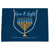 ハヌッカラブ&ライト（ユダヤ教）メノラーカスタマイズ可能ブルー ラージペーパーバッグ (正面)