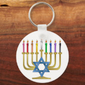 ハヌッカレインボーキャンドル金ゴールド(ユダヤ教)メノラー キーホルダー (正面)