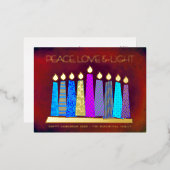 ハヌッカロウソク赤い平和ラブライト実在金ゴールド 箔シーズンポストカード (正面/裏面)