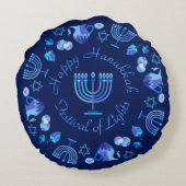 ハヌッキーハッピーハヌッカユダヤ人ホリデイ(ユダヤ教)メノラー ラウンドクッション (裏面)