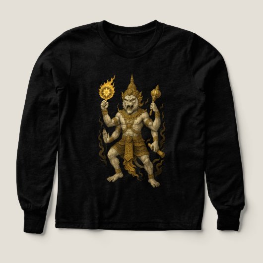 ハヌマーンタイ寺院Tシャツ - 神話の戦士ストラップ (デザイン正面)