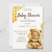 ハネコブと茶色の蜂蜜テディベア赤ちゃんシャワー 招待状 (正面)