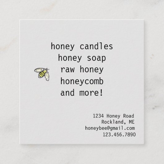 ハネビイエローワイルドフラワーソープキャンドルハニカム スクエア名刺 (裏面)