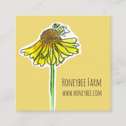 ハネビイエローワイルドフラワーソープキャンドルハニカム スクエア名刺 (正面)