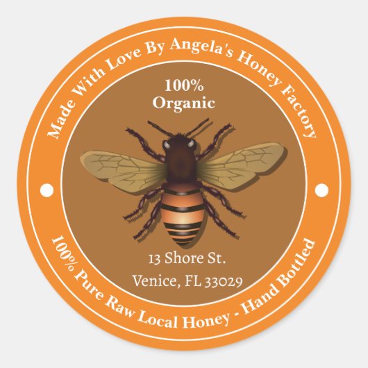 ハネビハニカムミツバチ養蜂事業ラベル ラウンドシール (正面)