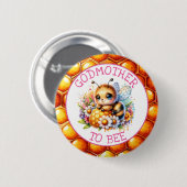 ハネビーをテーマにした女の子の赤ちゃんシャワーGodmother 缶バッジ (正面&裏面)