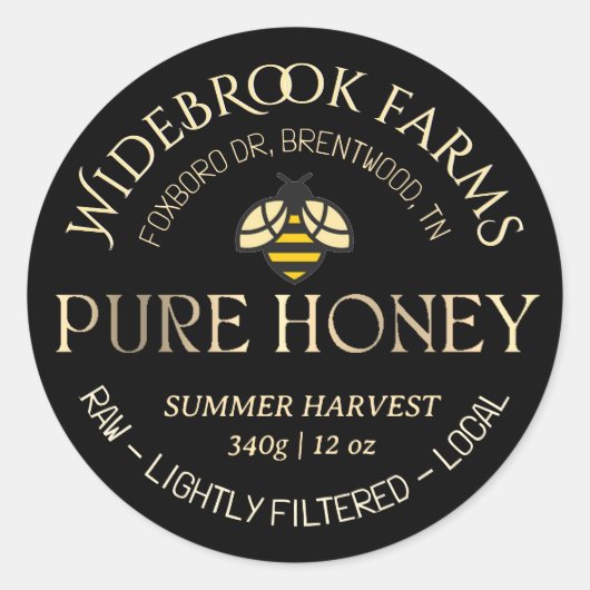 ハネビーカラフルロゴピュアハニーブラック金ゴールド ラウンドシール (正面)