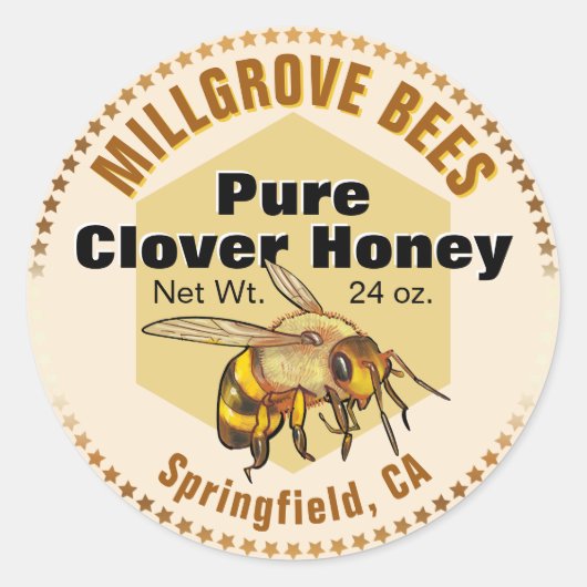 ハネビー図解入りの、写真付きのスターズHoney Jarスタンプ ラウンドシール (正面)