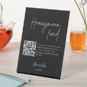 ハネムーンおもしろい |ミニマリストスクリプトQRコ結婚ード 台座サイン (インサイチュ)