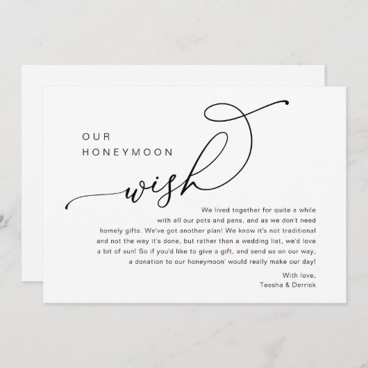 ハネムーンの願い、結婚式はエンクロージャカードを招待 招待状 (正面/裏面)