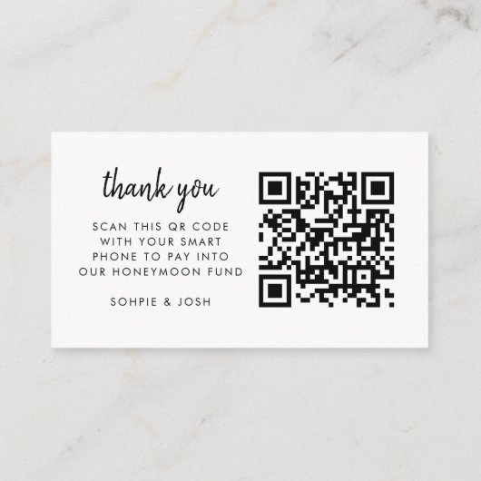 ハネムーンの願い | QRコードの結婚レジストリホワイト エンクロージャーカード (裏面)