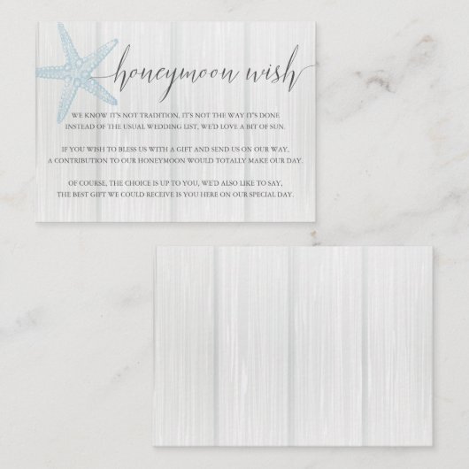 ハネムーンウィッシュエンクロージャカードビーチ結婚式挿入 エンクロージャーカード (正面/裏面)