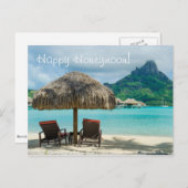 ハネムーンウィッシュカードにビーチと2人のサンラウンジャー ポストカード (正面/裏面)