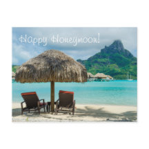 ハネムーンウィッシュカードにビーチと2人のサンラウンジャー