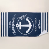 ハネムーンネイビー航海のいかりロープ ビーチタオル (正面)