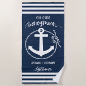 ハネムーンネイビー航海のいかりロープ ビーチタオル (正面)