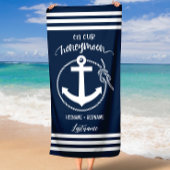 ハネムーンネイビー航海のいかりロープ ビーチタオル