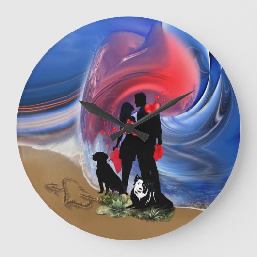 ハネムーンバレンタインのカップル ラージ壁時計 (正面)