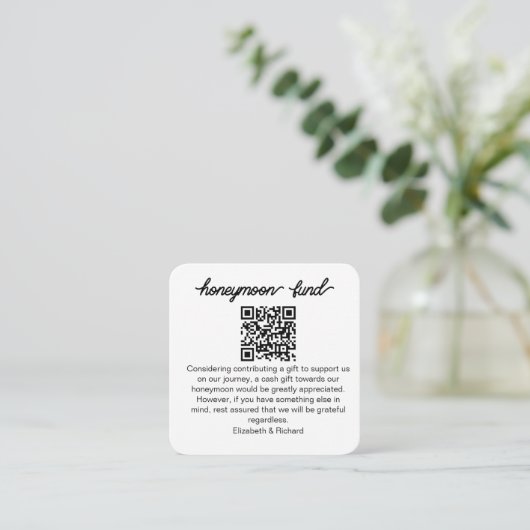 ハネムーンパーソナライズされたファンドQR結婚の登録 エンクロージャーカード (スタンド正面)