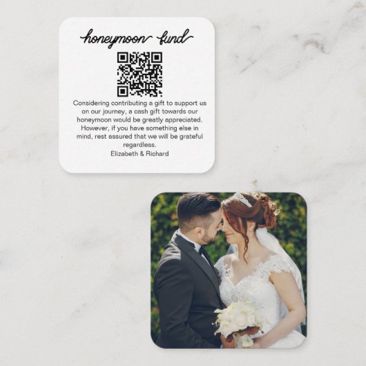 ハネムーンパーソナライズされたファンドQR結婚の登録 エンクロージャーカード (正面/裏面)