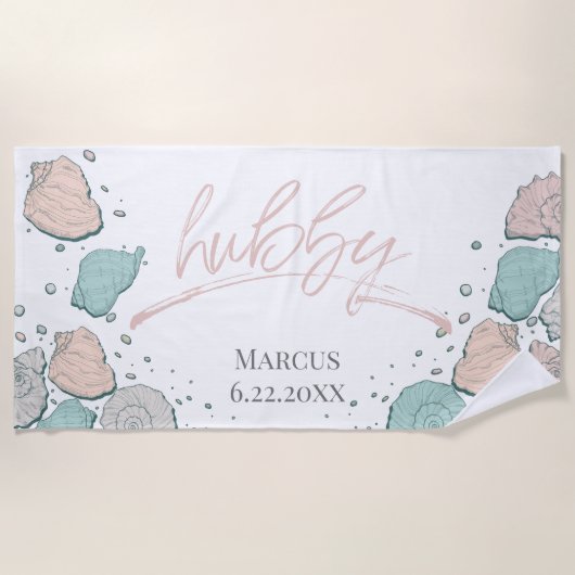 ハネムーンビーチ- HUBBYコーラルシーシェル ビーチタオル (正面)