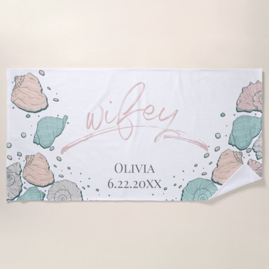 ハネムーンビーチ- WIFEYコーラルシーシェル ビーチタオル (正面)