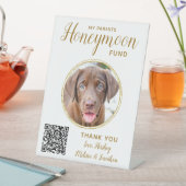 ハネムーンファンド結婚ペットの金ゴールドQRコードドッグフォト 台座サイン (インサイチュ)